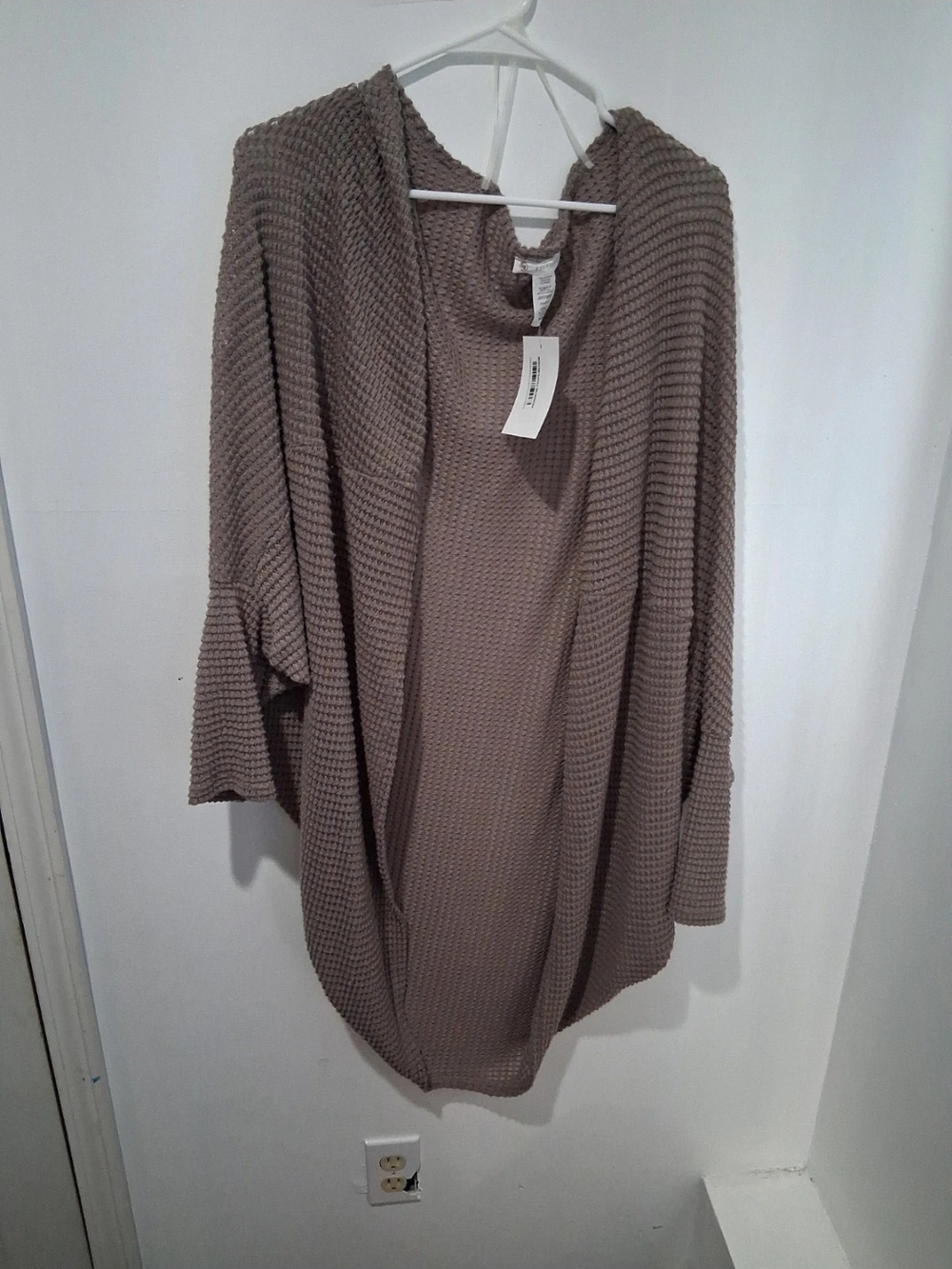 Waffle Knit Hooded Cardigan in Mauve Taupe